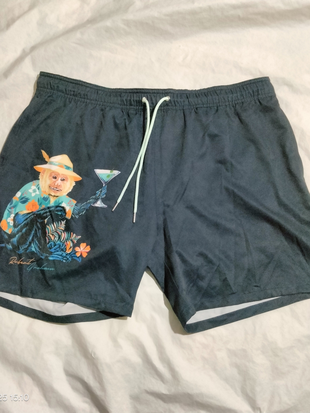 Robert Graham Monkey Business Swim Trunks Mens 2XL Navy Blue Cocktail Graphic